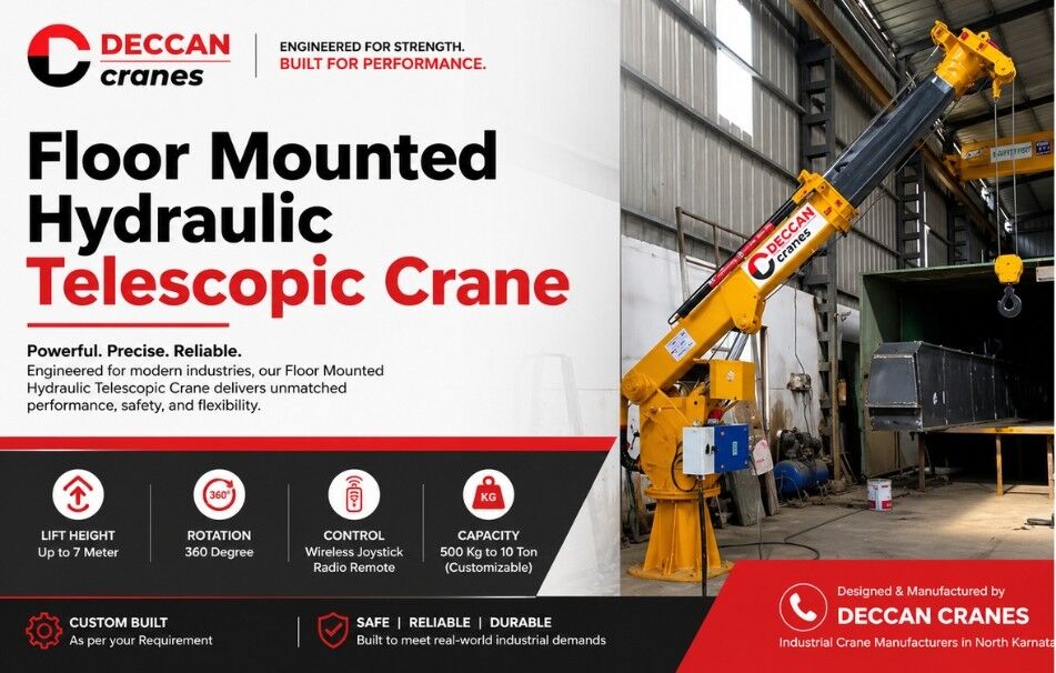 Deccan Cranes Floor Mounted Hydraulic Telescopic Crane : Industrial Crane Manufacturers in North Karnataka